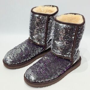Ugg Australia Sequin Silver Purple Sparkle Winter Boot Women Size 7 Minimal Wear